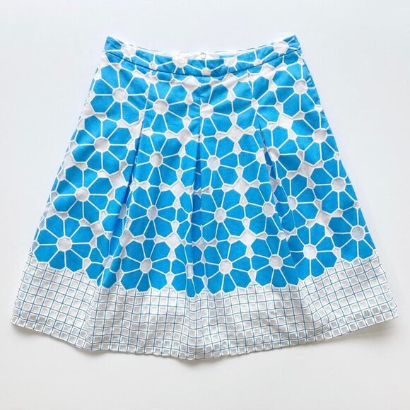 J.McLaughlin Womens Adele Midi Skirt Size 12 Hammam Tile Blue White Pockets - Picture 2 of 12